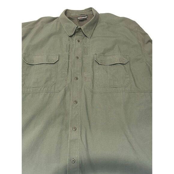 5.11 Tactical Shirt Long Sleeve 3XL Reg Military Green Button Up Style Pockets - Picture 2 of 14